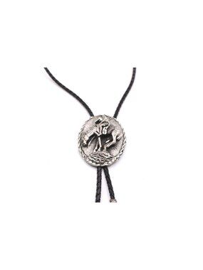 EJC 1995 End of Trail Bolo Tie Pewter Silver Native America Western Leather Cord